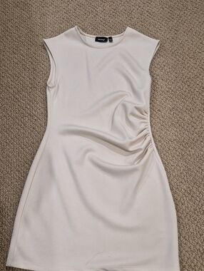 RD Style Sleeveless Cream Side-Ruched Mini Dress